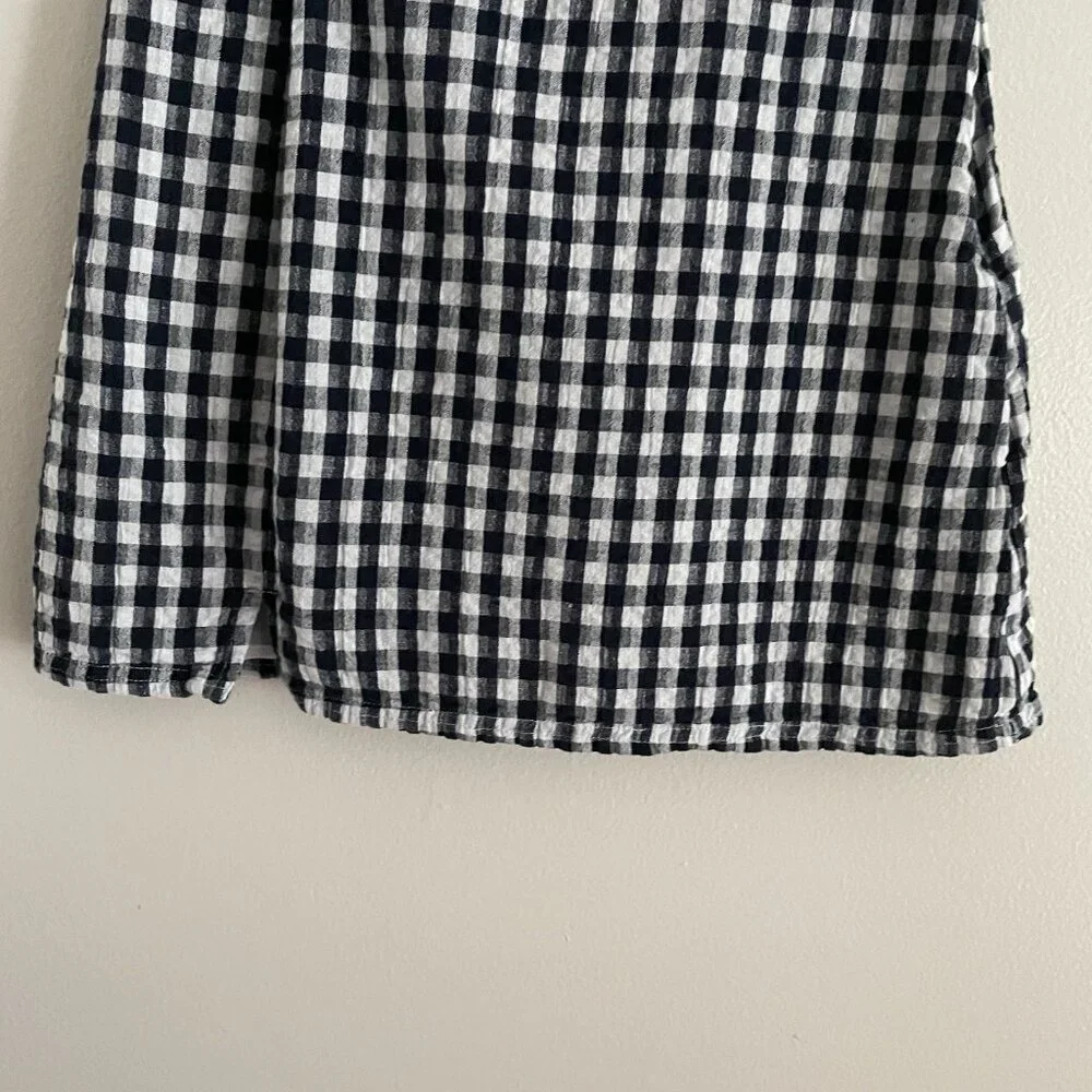 American Eagle Women XS Navy White Gingham Cotton Linen Preppy Casual Mini Skirt